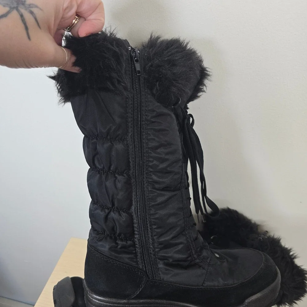 Spring Step Fotios Black Quilted Faux Fur Winter Snow Boots EU 39 8.5 Mid-Calf